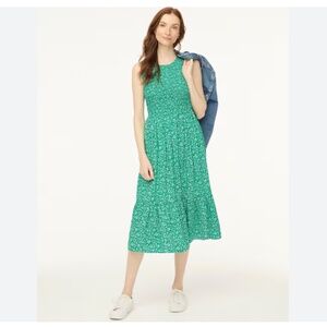 J. Crew smocked midi dress in Dublin Green Ivory